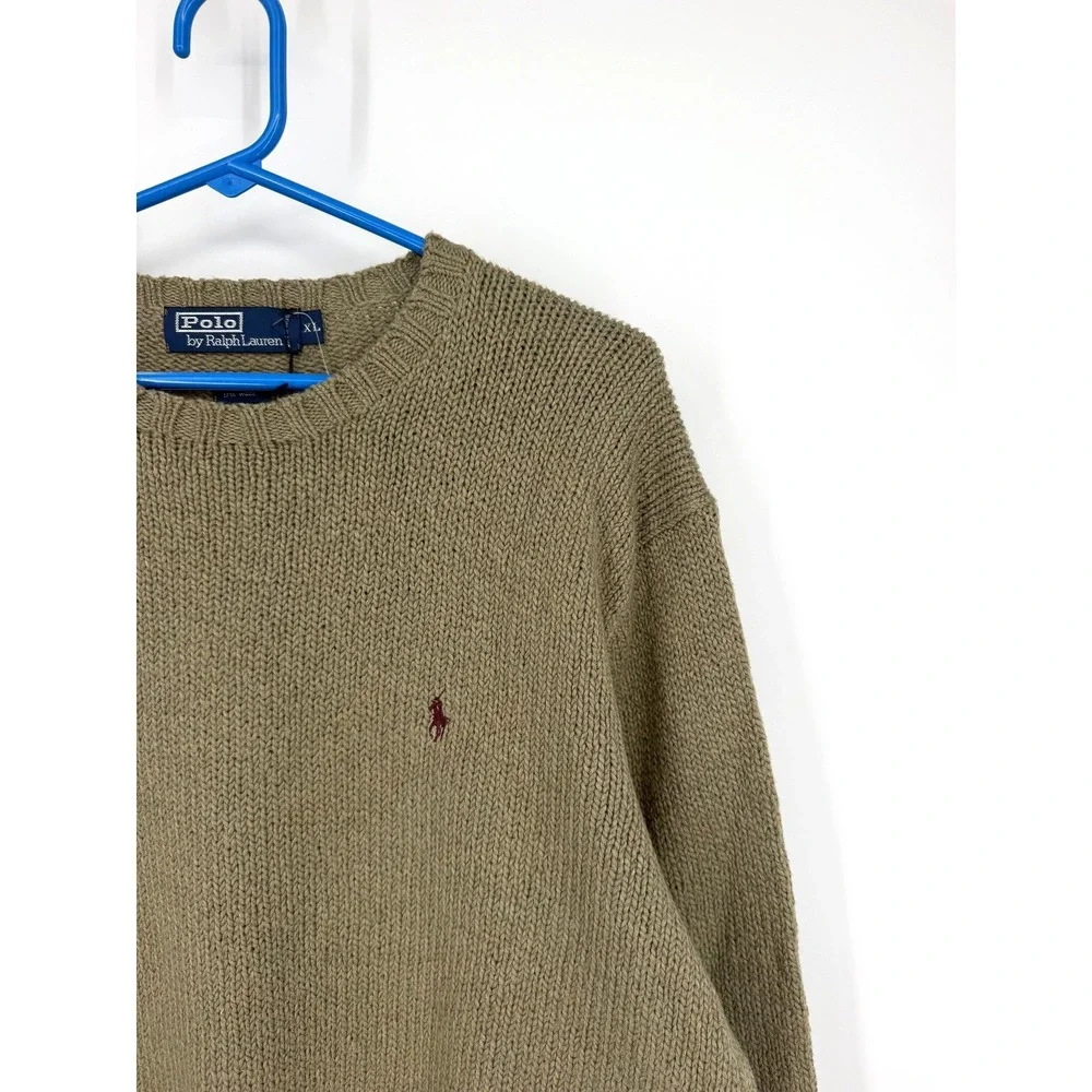 NEW Vtg Polo Ralph Lauren Mens XL Crewneck Sweater Olive Green Cotton Wool